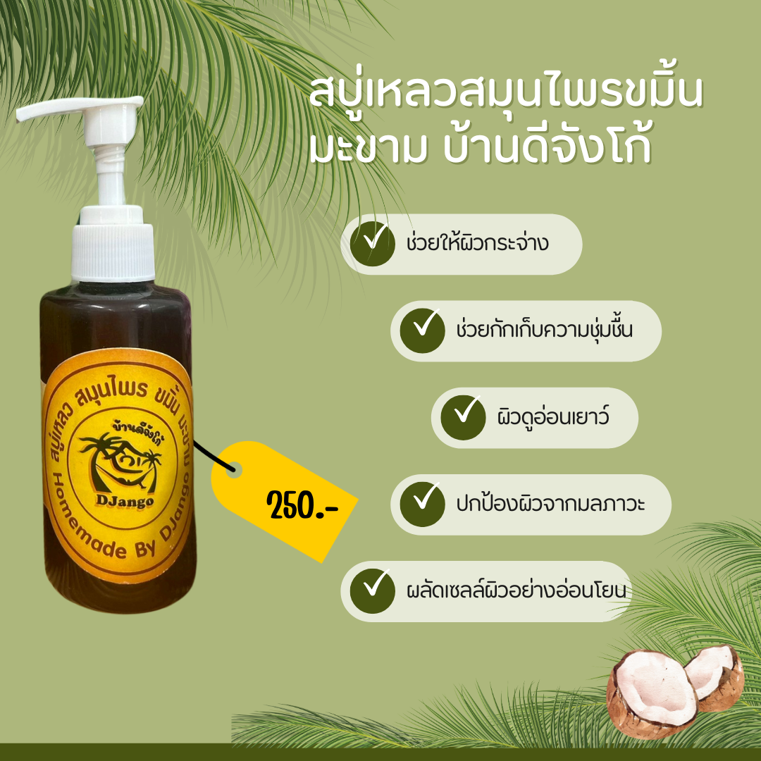 สบู่เหลวสมุนไพรขมิ้นมะขาม บ้านดีจังโก้ ดูแลผิวสะอาดใสด้วยพลังสมุนไพรไทย